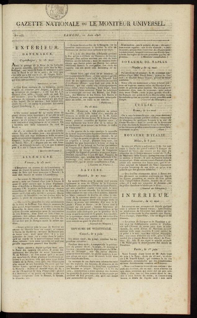 Miniatura de Gazette Nationale ou le Moniteur Universel del 11 de junio de 1808, nº 163
