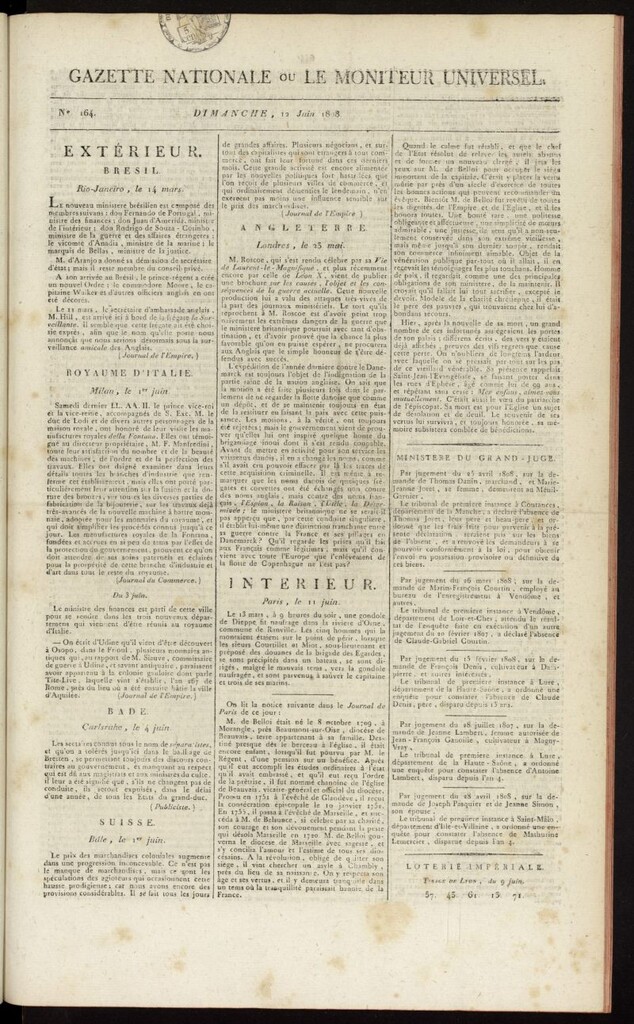 Miniatura de Gazette Nationale ou le Moniteur Universel del 12 de junio de 1808, nº 164
