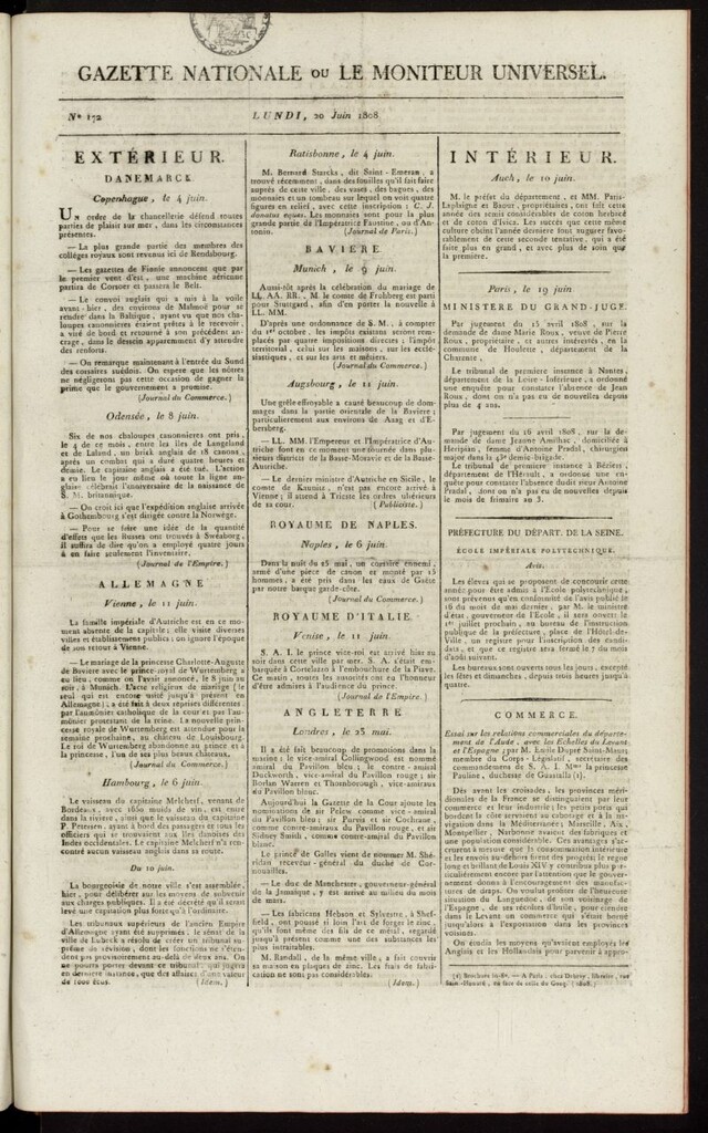 Miniatura de Gazette Nationale ou le Moniteur Universel del 20 de junio de 1808, nº 172