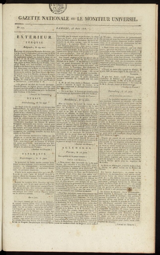 Miniatura de Gazette Nationale ou le Moniteur Universel del 25 de junio de 1808, nº 177