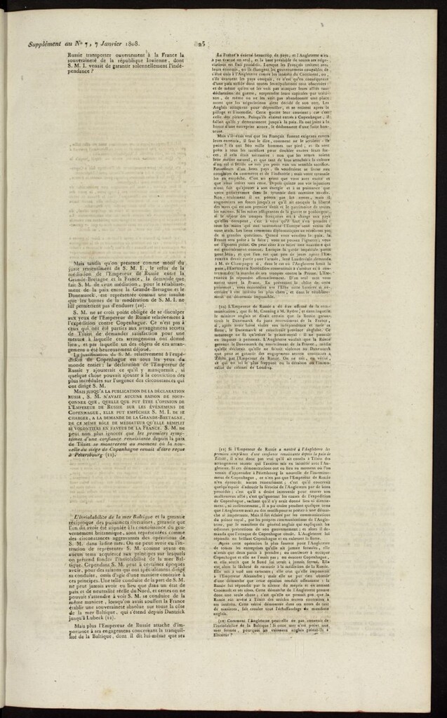 Miniatura de Gazette Nationale ou le Moniteur Universel del 7 de enero de 1808, suplemento al nº 7