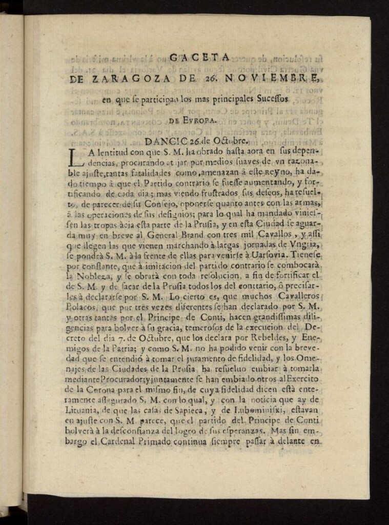 Miniatura de Gazeta de Zaragoza del 26 de noviembre de 1697
