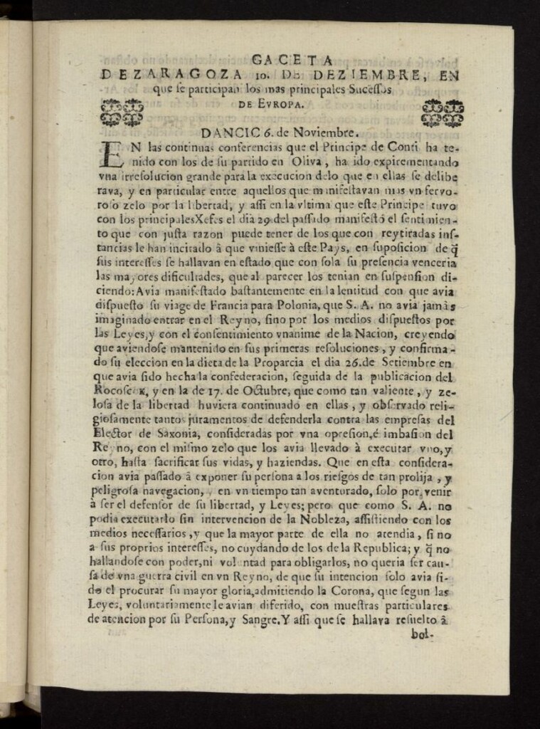 Miniatura de Gazeta de Zaragoza del 10 de diciembre de 1697