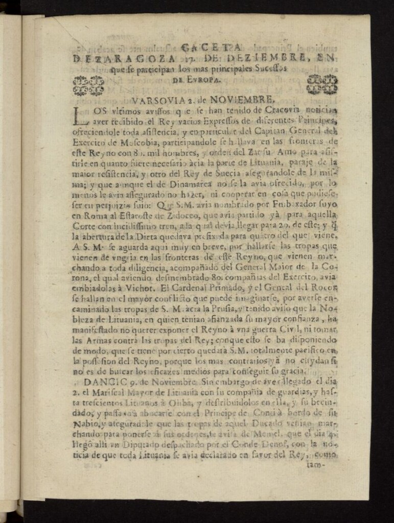 Miniatura de Gazeta de Zaragoza del 17 de diciembre de 1697