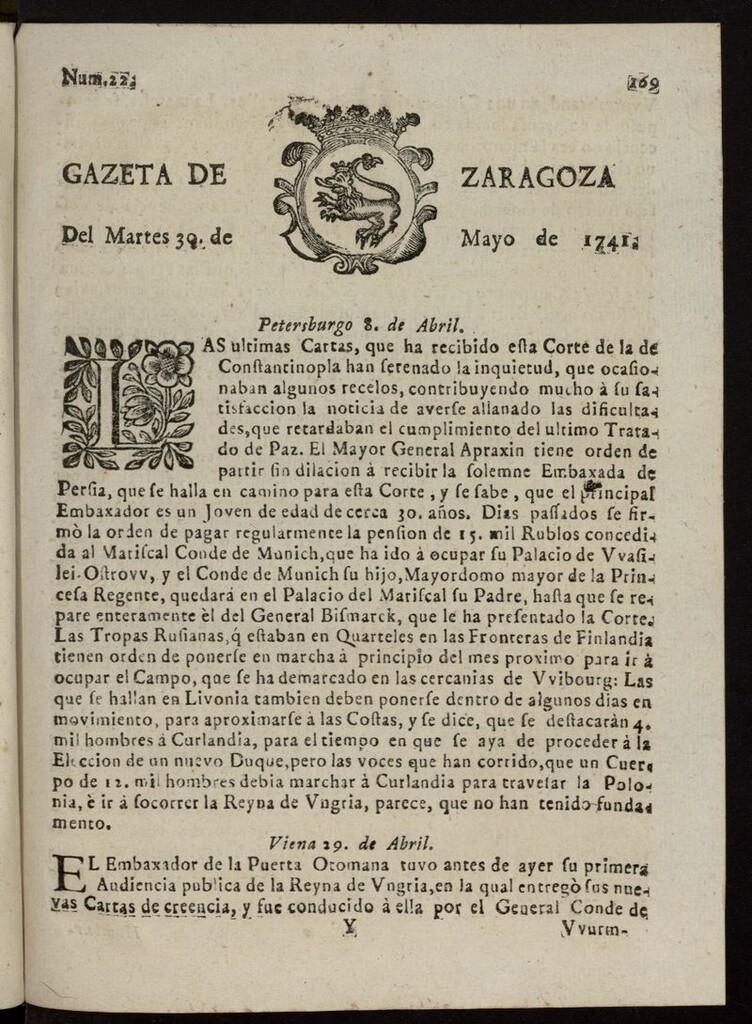 Miniatura de Gazeta de Zaragoza del 30 de mayo de 1741