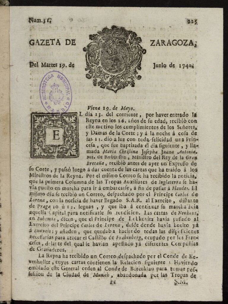 Miniatura de Gazeta de Zaragoza del 19 de junio de 1742