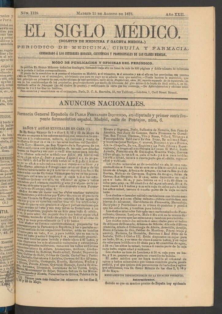 Miniatura de El Siglo Médico: boletín de medicina y gaceta médica del 15 de agosto de 1875