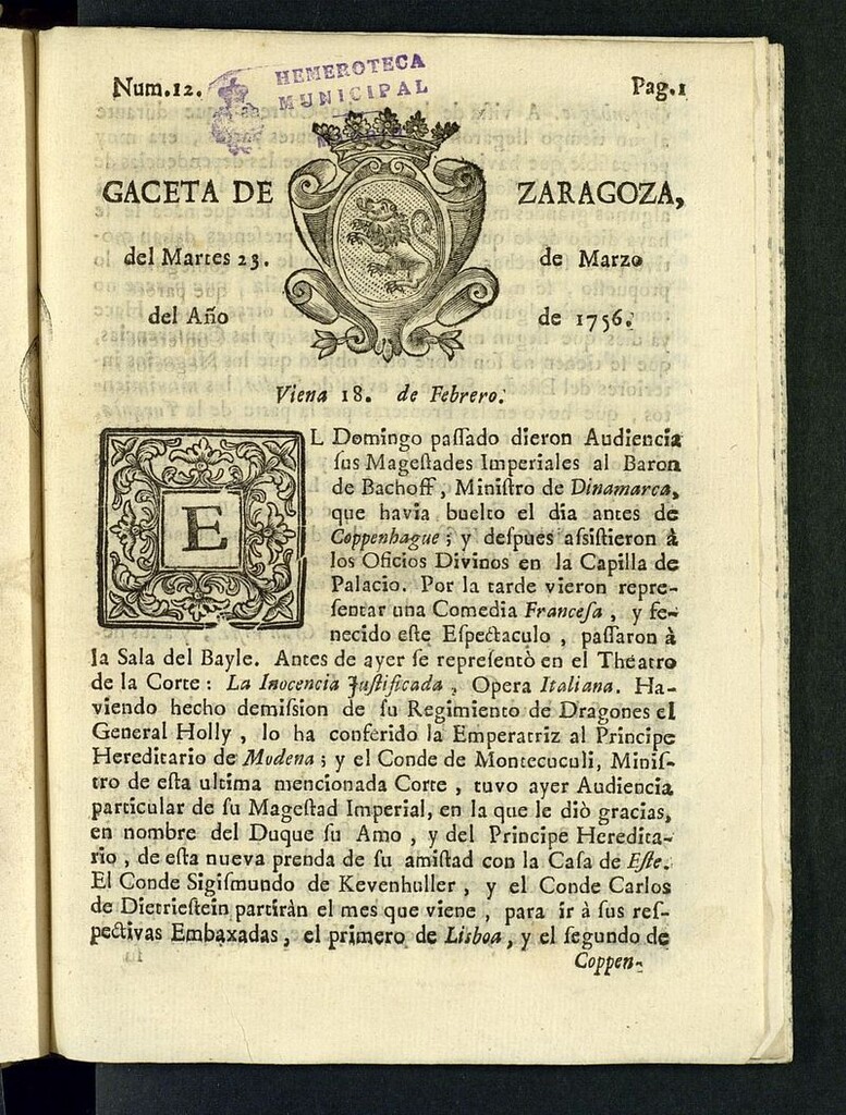 Miniatura de Gazeta de Zaragoza del 23 de marzo de 1756