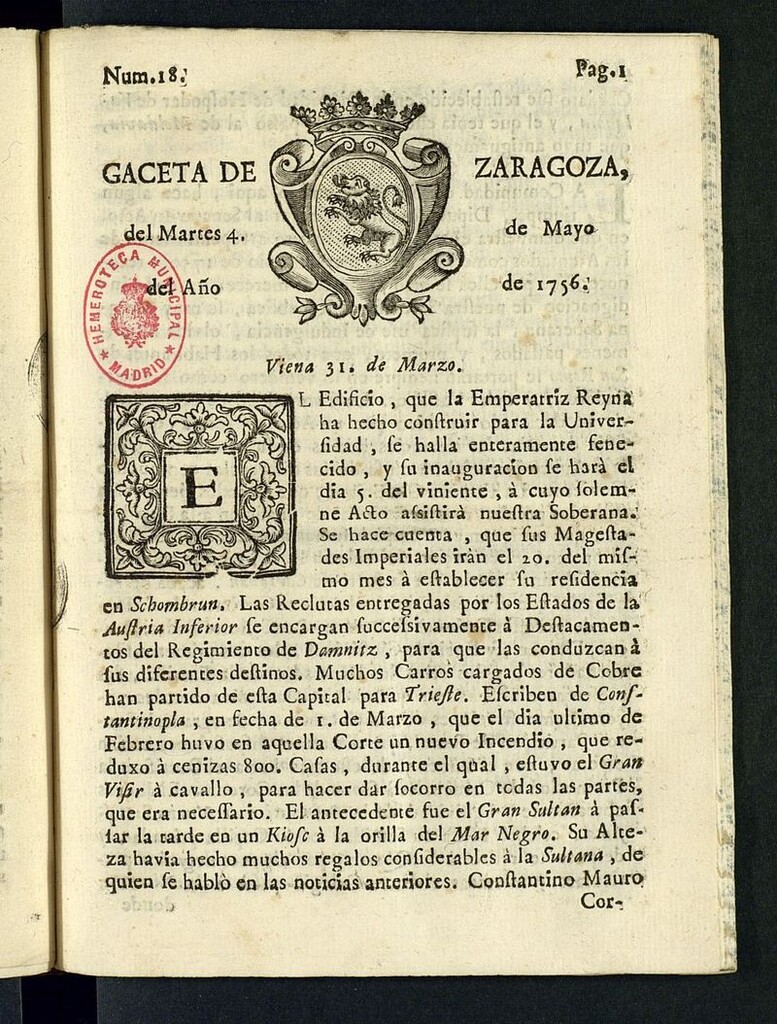 Miniatura de Gazeta de Zaragoza del 4 de mayo de 1756