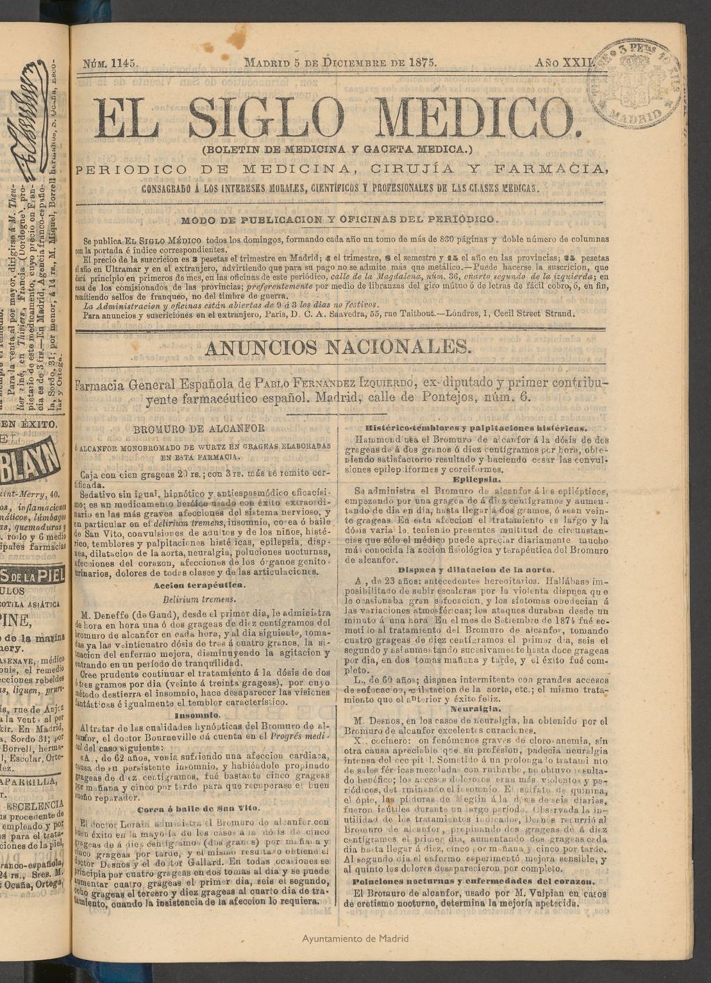 Miniatura de El Siglo Médico: boletín de medicina y gaceta médica del 5 de diciembre de 1875