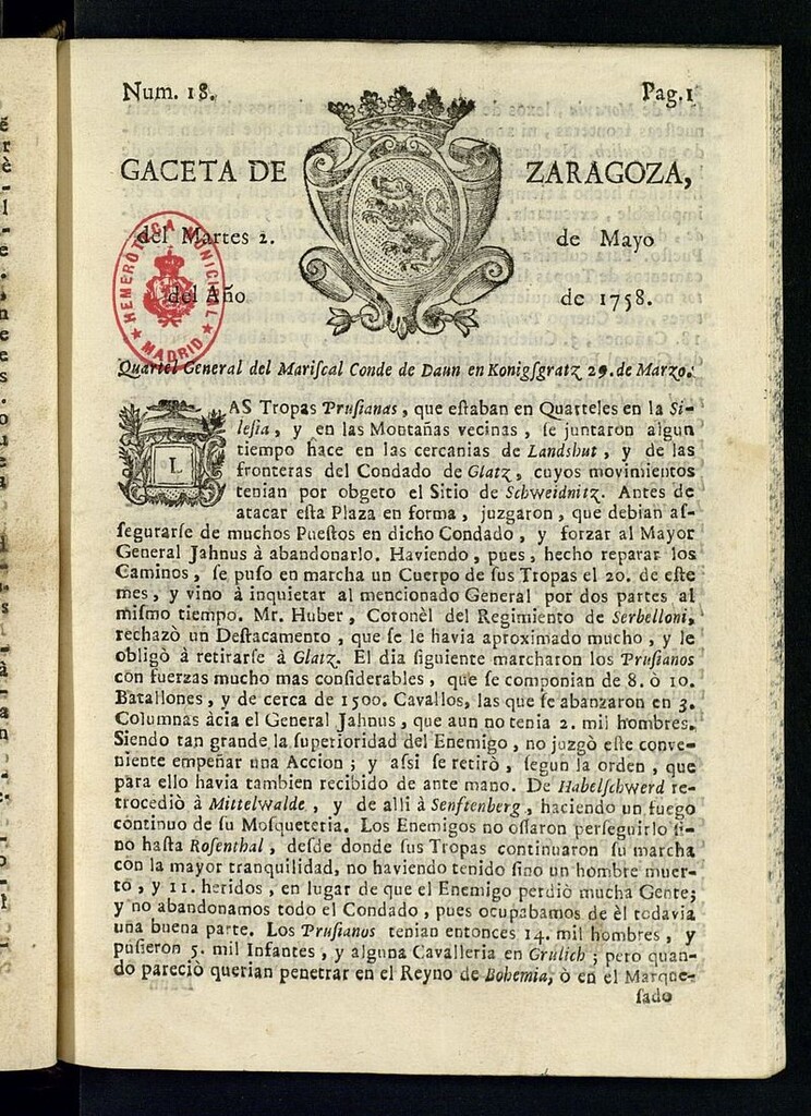 Miniatura de Gazeta de Zaragoza del 2 de mayo de 1758