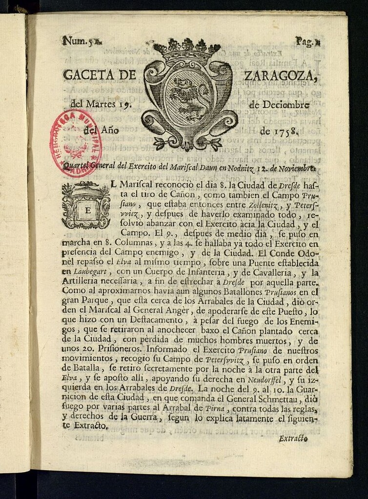 Miniatura de Gazeta de Zaragoza del 19 de diciembre de 1758