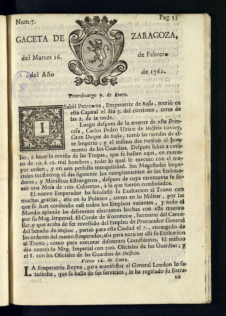 Miniatura de Gazeta de Zaragoza del 16 de febrero de 1762