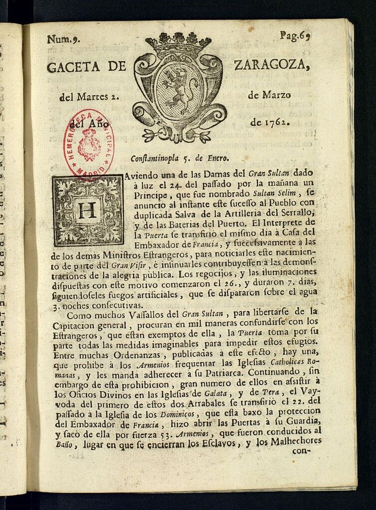 Miniatura de Gazeta de Zaragoza del 2 de marzo de 1762