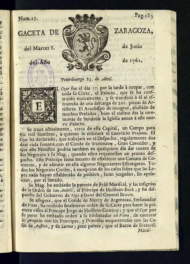 Miniatura de Gazeta de Zaragoza del 8 de junio de 1762