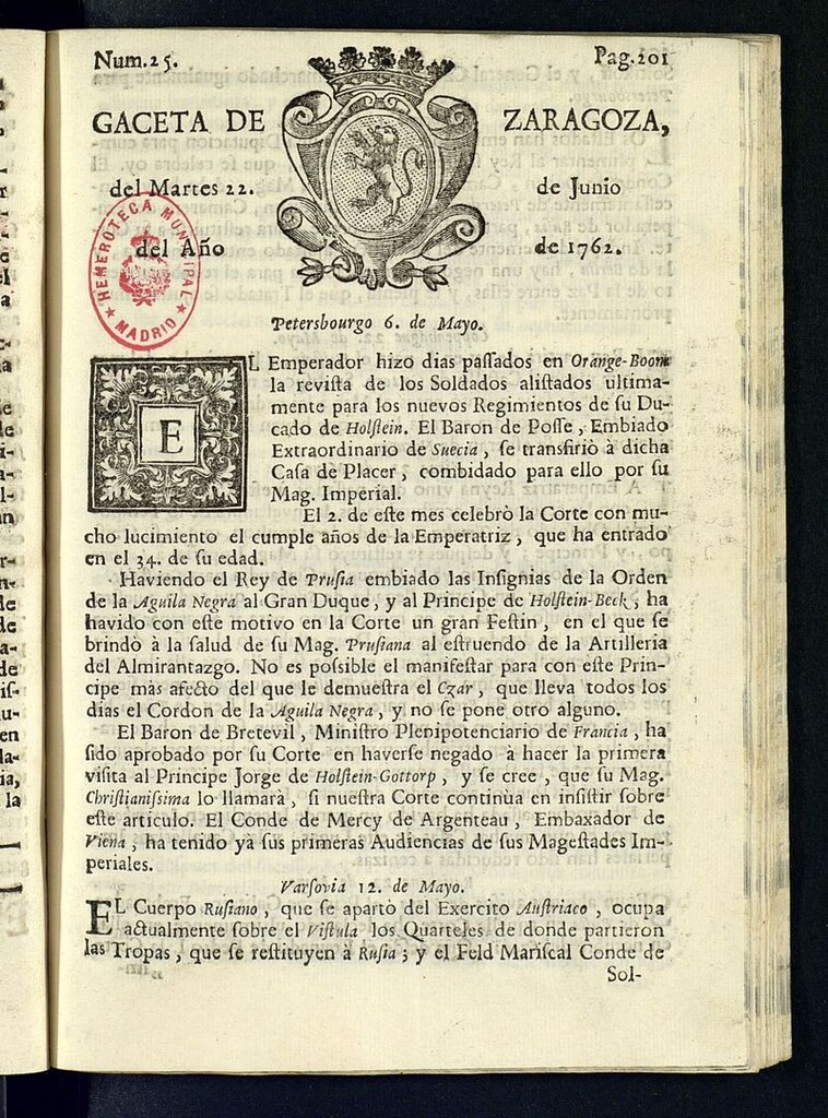 Miniatura de Gazeta de Zaragoza del 22 de junio de 1762