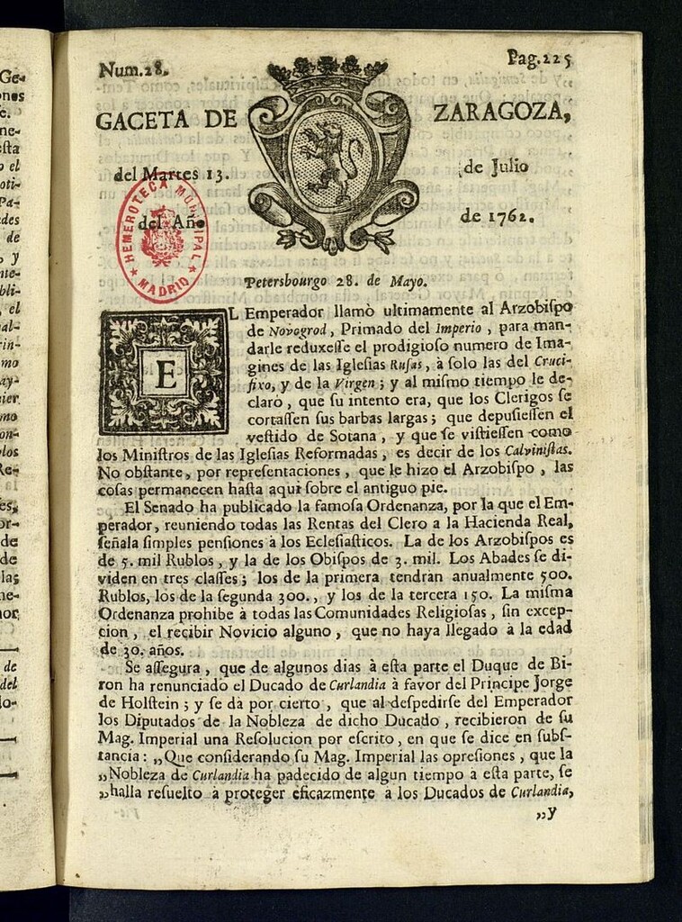 Miniatura de Gazeta de Zaragoza del 13 de julio de 1762