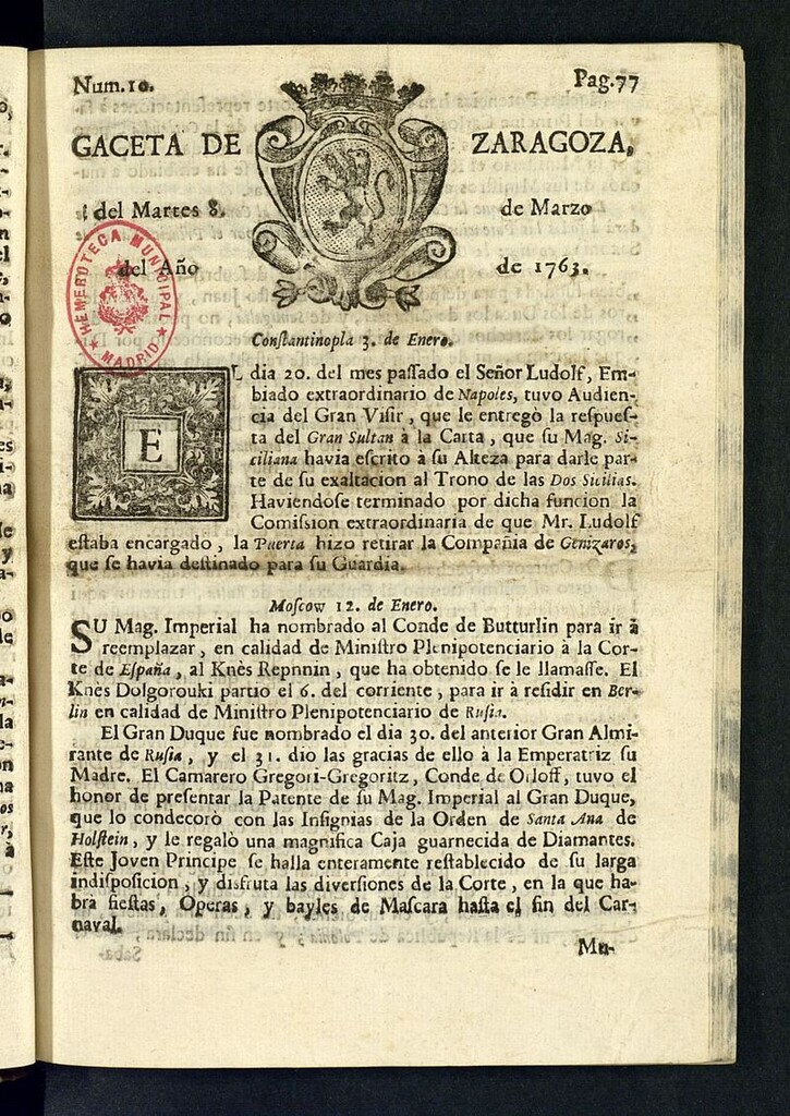 Miniatura de Gazeta de Zaragoza del 8 de marzo de 1763