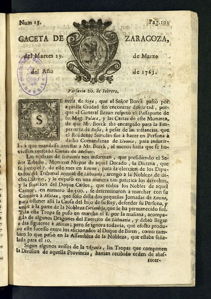 Miniatura de Gazeta de Zaragoza del 29 de marzo de 1763