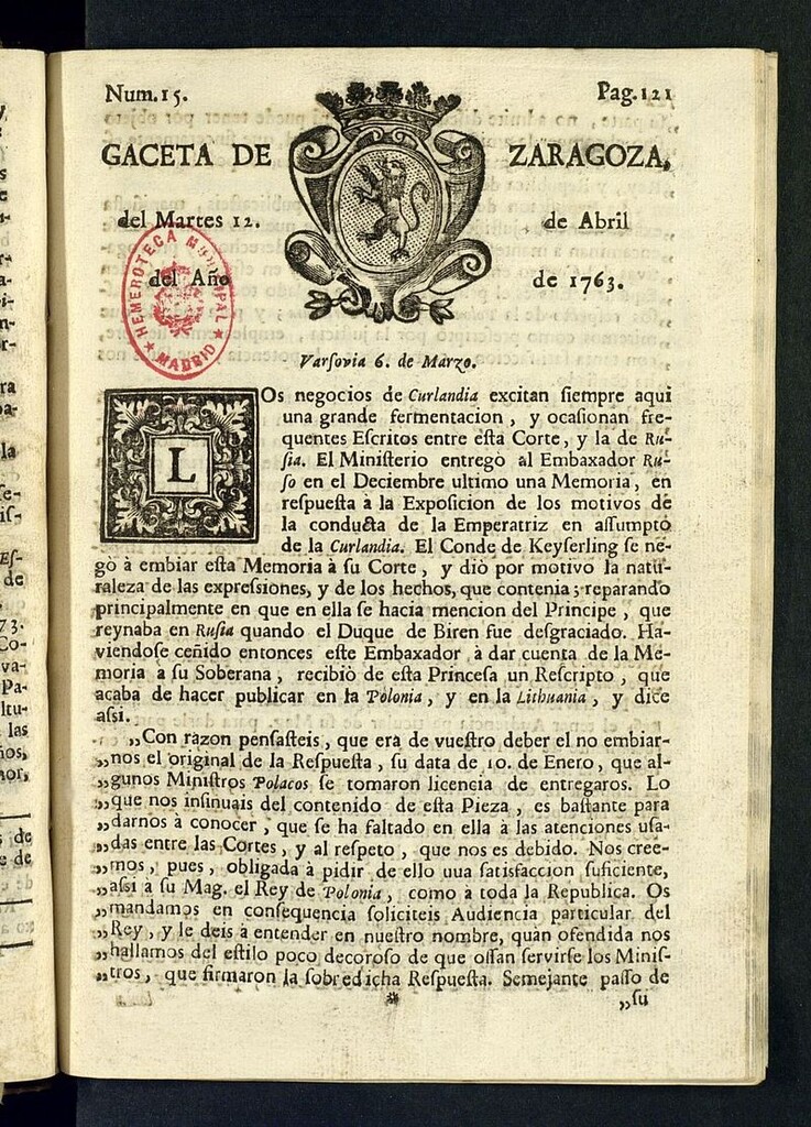 Miniatura de Gazeta de Zaragoza del 12 de abril de 1763