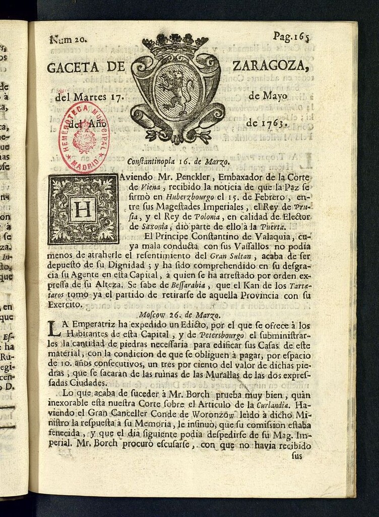 Miniatura de Gazeta de Zaragoza del 17 de mayo de 1763