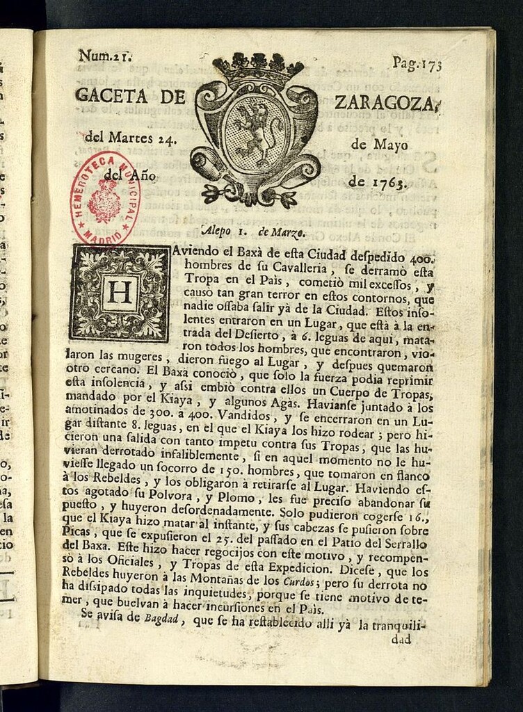 Miniatura de Gazeta de Zaragoza del 24 de mayo de 1763