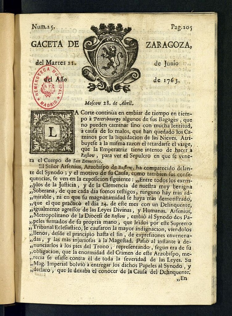 Miniatura de Gazeta de Zaragoza del 21 de junio de 1763