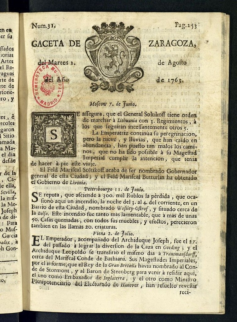 Miniatura de Gazeta de Zaragoza del 2 de agosto de 1763