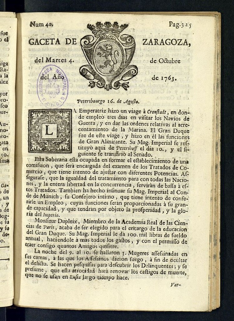 Miniatura de Gazeta de Zaragoza del 4 de octubre de 1763