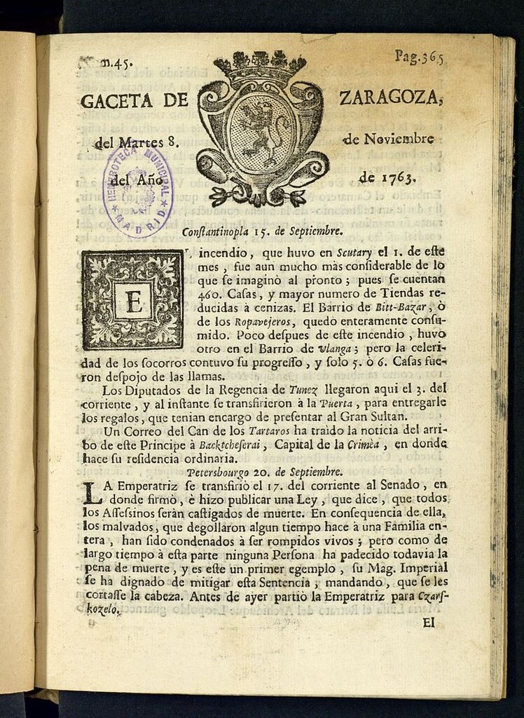 Miniatura de Gazeta de Zaragoza del 8 de noviembre de 1763