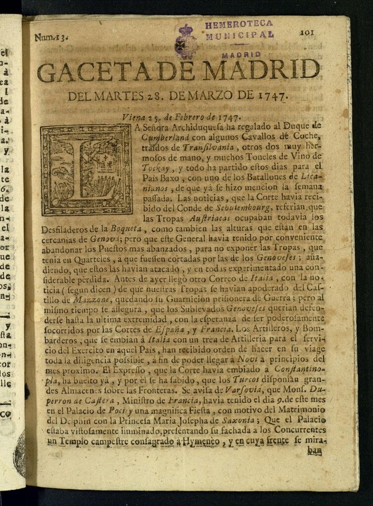 Miniatura de Gazeta de Zaragoza del 28 de marzo de 1747