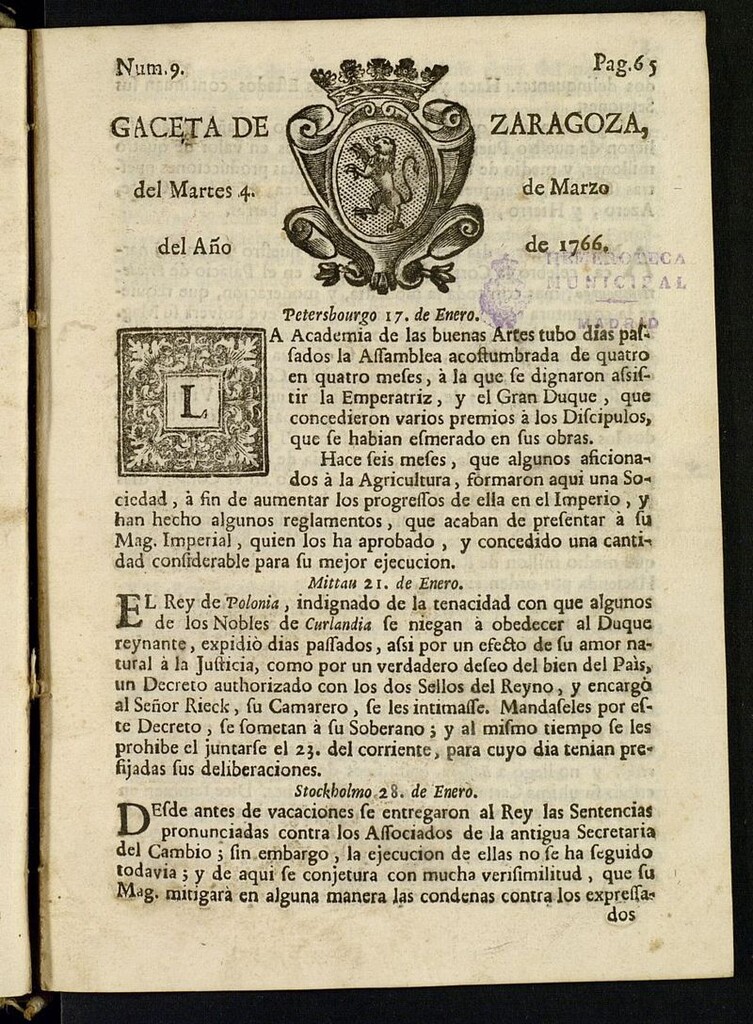 Miniatura de Gazeta de Zaragoza del 4 de marzo de 1766
