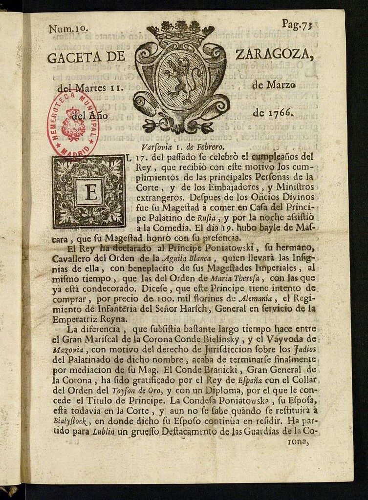 Miniatura de Gazeta de Zaragoza del 11 de marzo de 1766