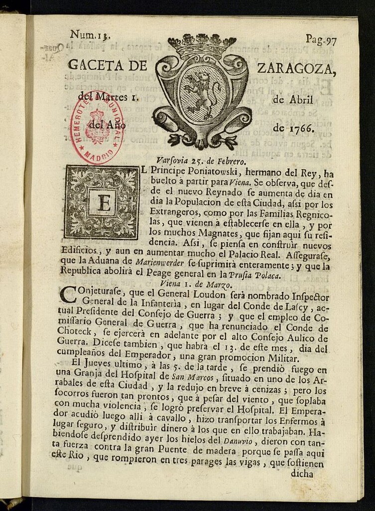 Miniatura de Gazeta de Zaragoza del 1 de abril de 1766