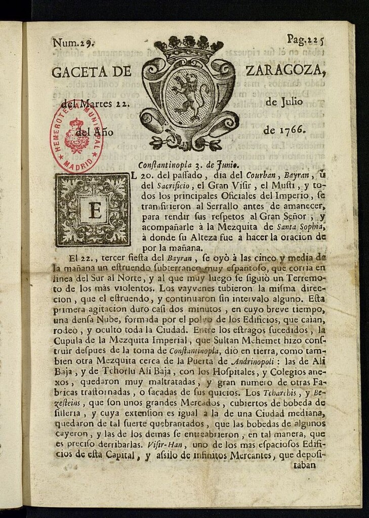 Miniatura de Gazeta de Zaragoza del 22 de julio de 1766