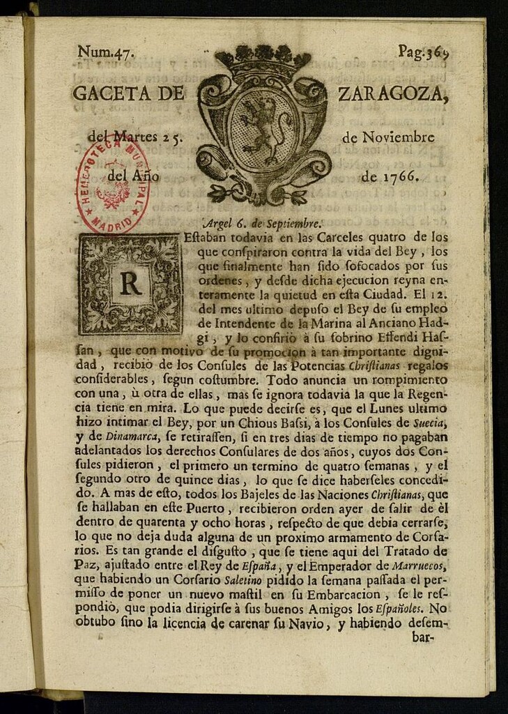 Miniatura de Gazeta de Zaragoza del 25 de noviembre de 1766
