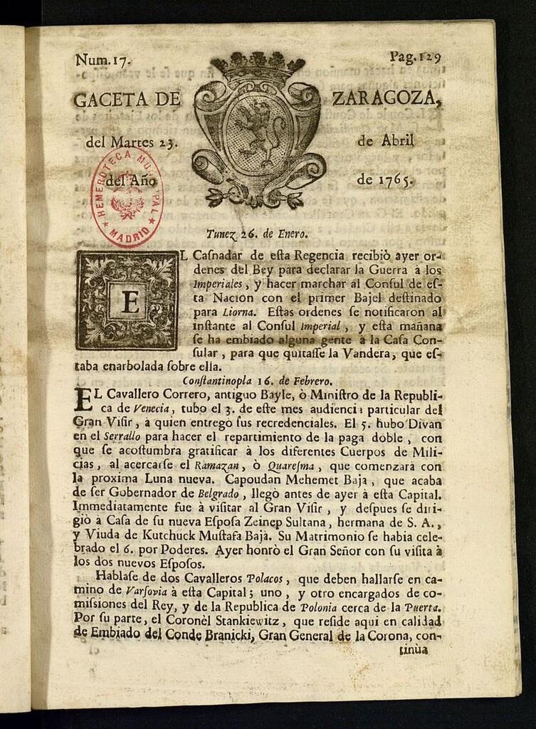 Miniatura de Gazeta de Zaragoza del 23 de abril de 1765