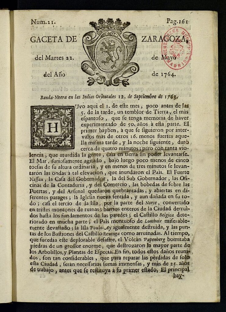 Miniatura de Gazeta de Zaragoza del 22 de mayo de 1764