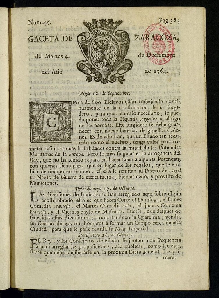 Miniatura de Gazeta de Zaragoza del 4 de diciembre de 1764