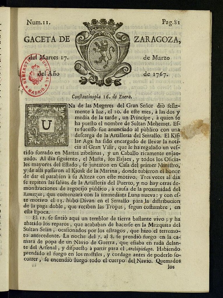 Miniatura de Gazeta de Zaragoza del 17 de marzo de 1767