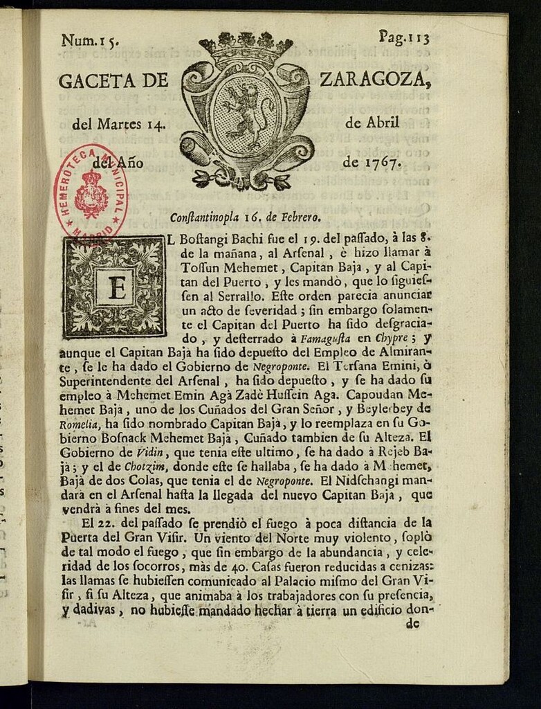 Miniatura de Gazeta de Zaragoza del 14 de abril de 1767