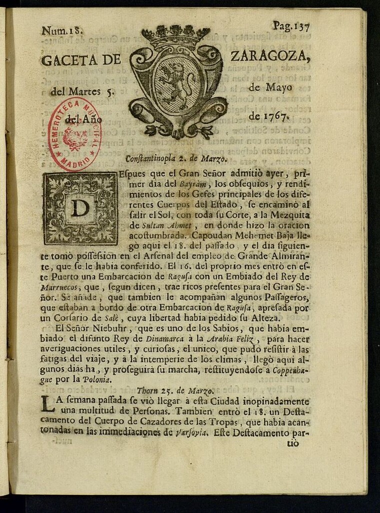 Miniatura de Gazeta de Zaragoza del 5 de mayo de 1767