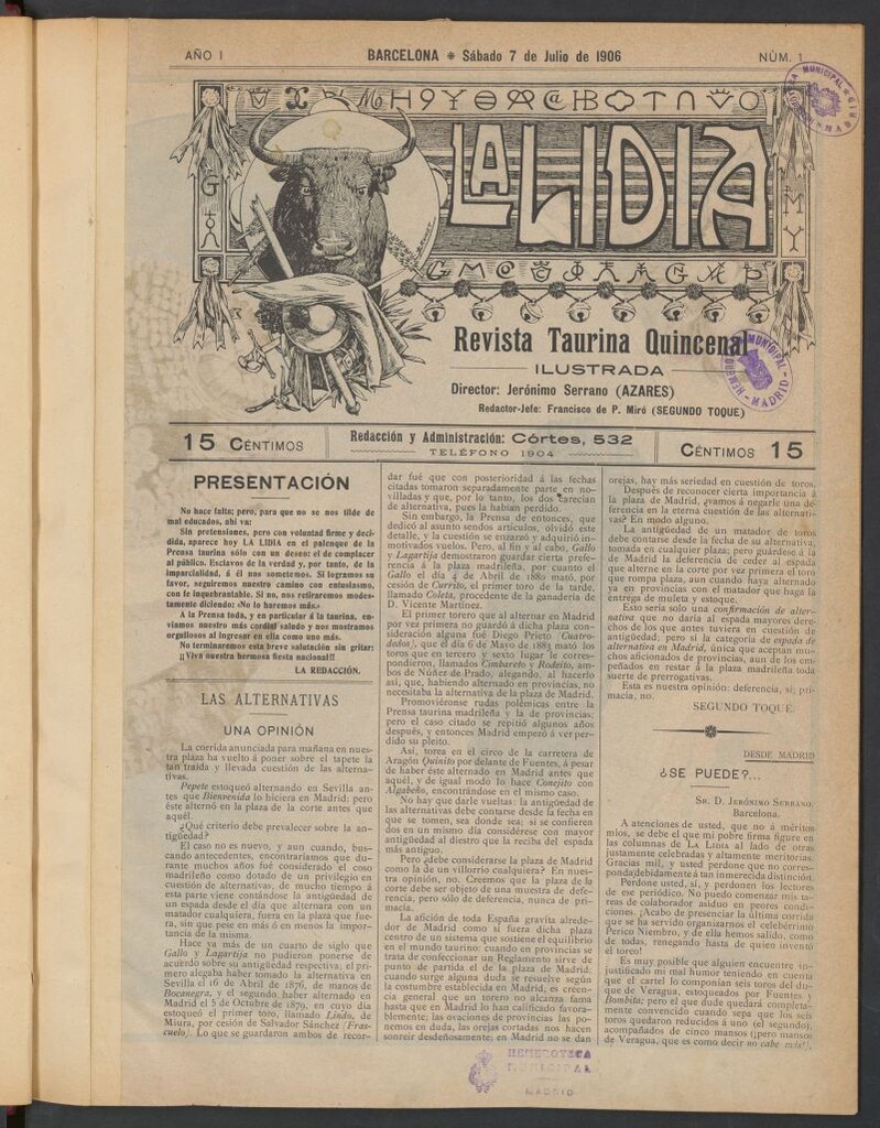 Miniatura de La Lidia: revista taurina quincenal ilustrada