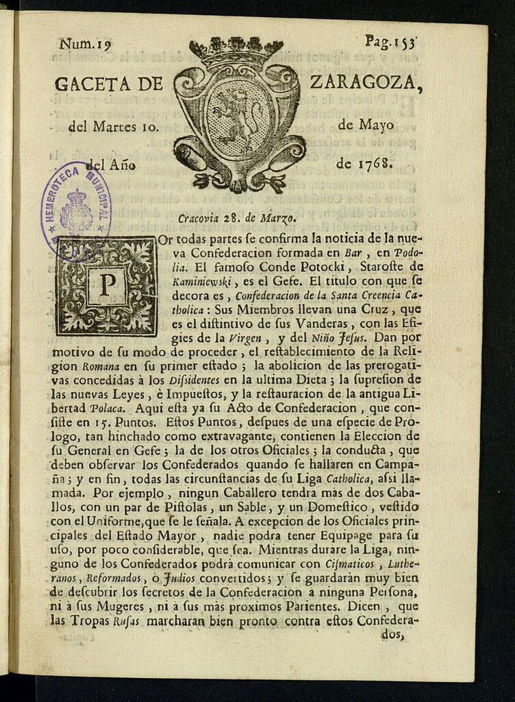 Miniatura de Gazeta de Zaragoza del 10 de mayo de 1768