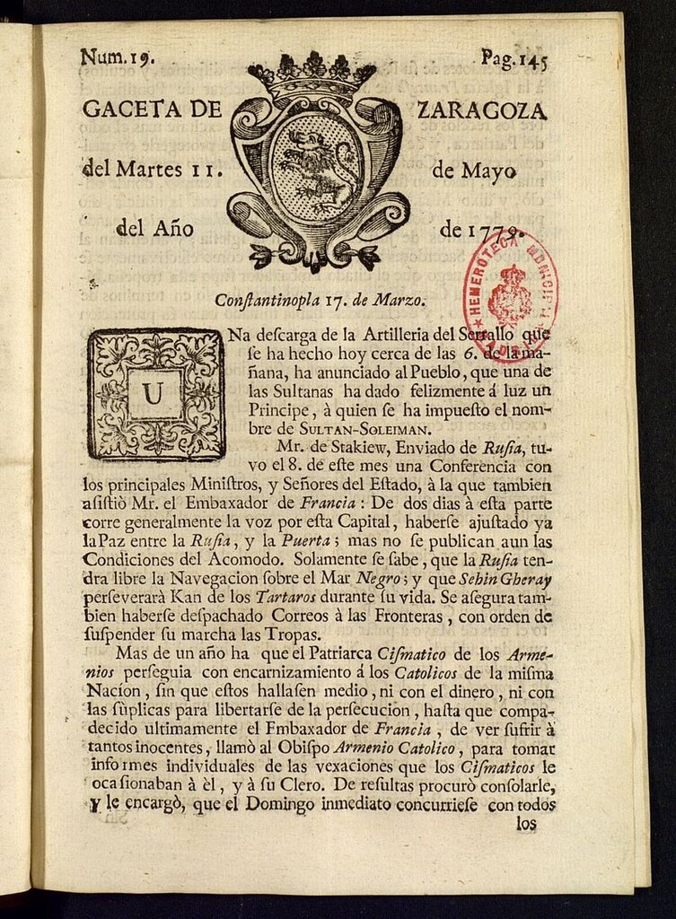 Miniatura de Gazeta de Zaragoza del 11 de mayo de 1779