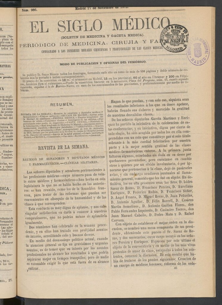 Miniatura de El Siglo Médico: boletín de medicina y gaceta médica del 17 de noviembre de 1872