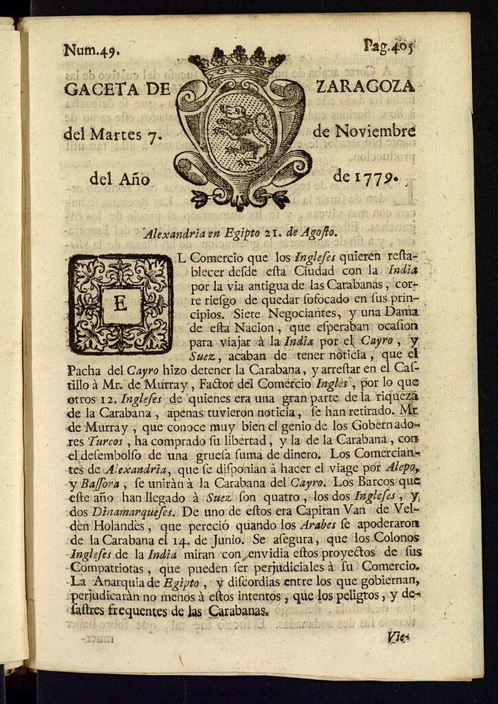 Miniatura de Gazeta de Zaragoza del 7 de diciembre de 1779