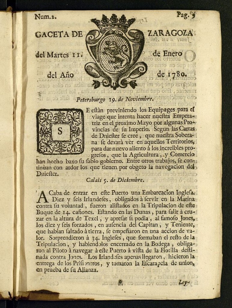 Miniatura de Gazeta de Zaragoza del 11 de enero de 1780
