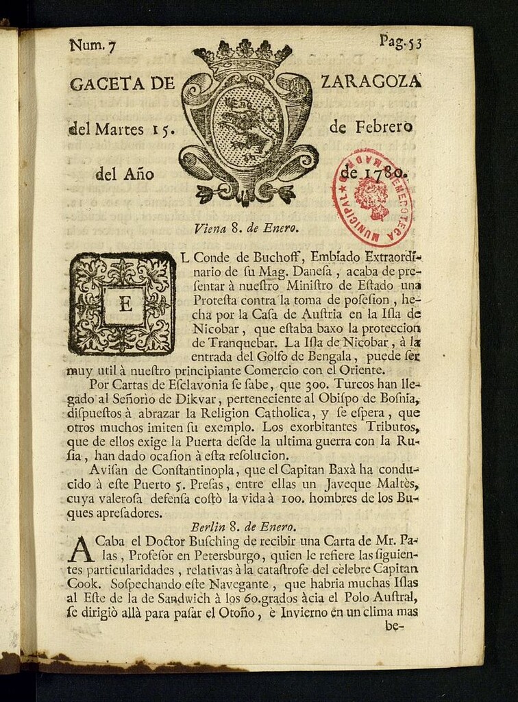 Miniatura de Gazeta de Zaragoza del 15 de febrero de 1780