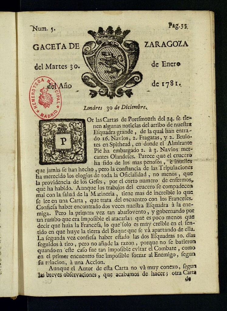 Miniatura de Gazeta de Zaragoza del 30 de enero de 1781